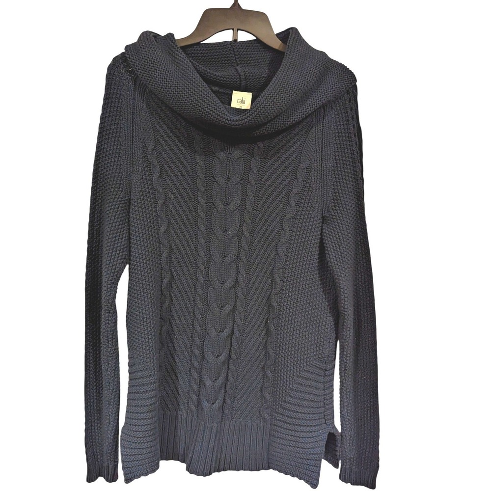 Cabi Navy Blue Chunky Cable‎ Knit Cowl Neck Sweater XS